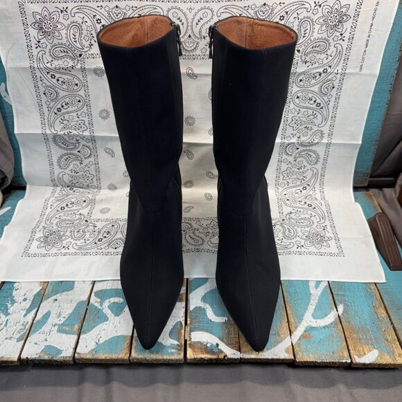 DONALD J. PLINER Black Leather & Textile Detail Mid-Calf/Ankle Boots Womans 8.5M - Picture 3 of 12